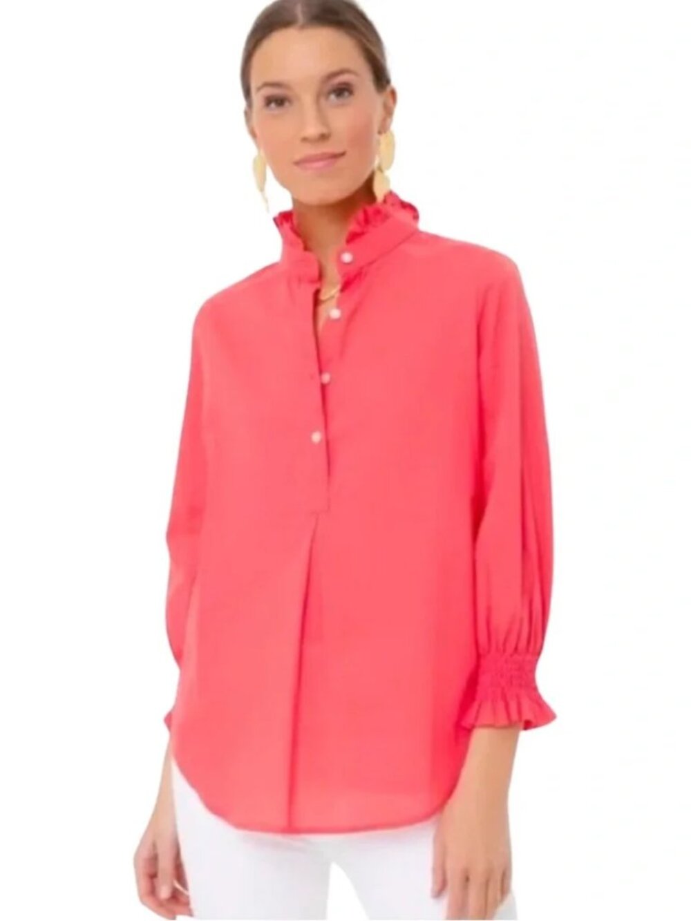New Tuckernuck Poppy Red Teagan Popover Shirt Size M - Picture 1 of 13